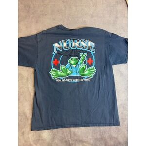 Y2K Peace Frogs Nurse Graphic T-Shirt Healing Those Who Feel Froggy Large